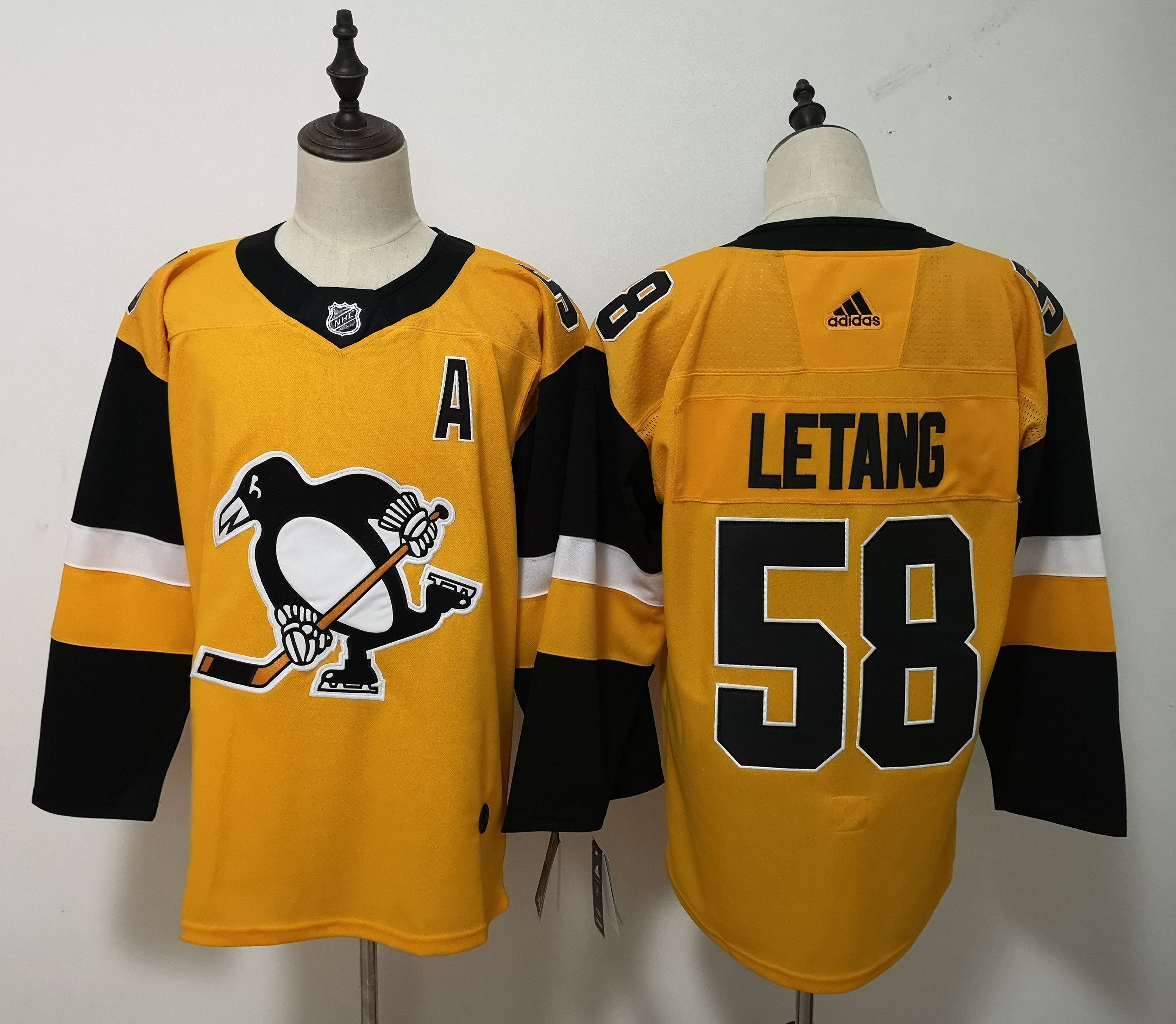 Men Pittsburgh Penguins 58 Letang Yellow Adidas Alternate Authentic Stitched NHL Jersey
